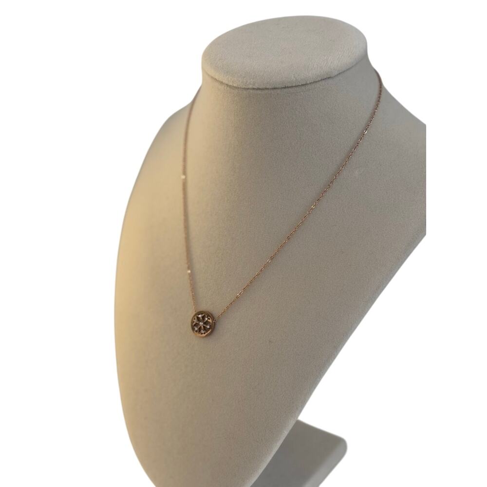Rose Gold Circle Necklace Dainty Round Pendant Minimal Jewelry Gift - Picture 5 of 6